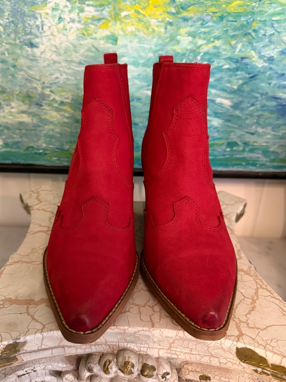 Sam Edelman Red Suede Pointed Ankle Booties